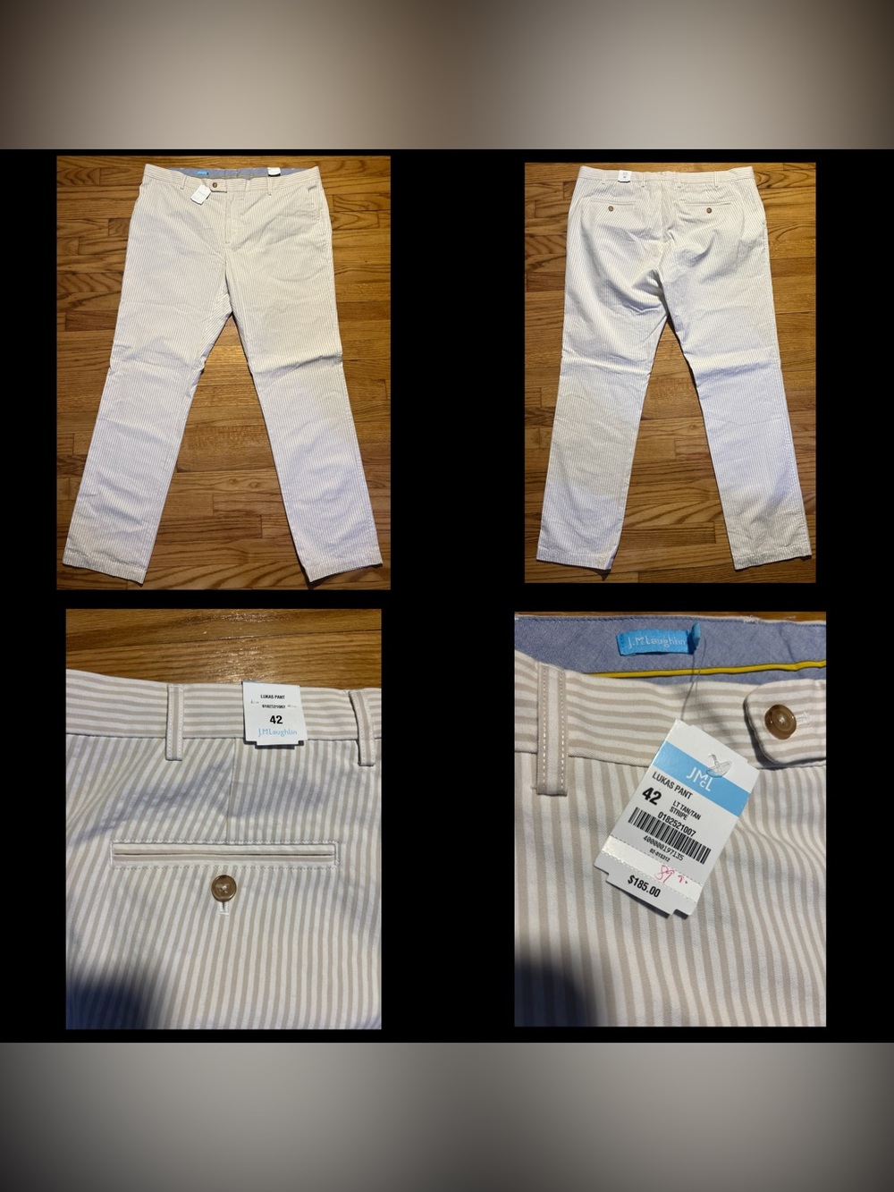 J.McLaughlin Lukas Pants 100% Cotton Color Lt Tan Stripe Men’s Sz 42x34 New!